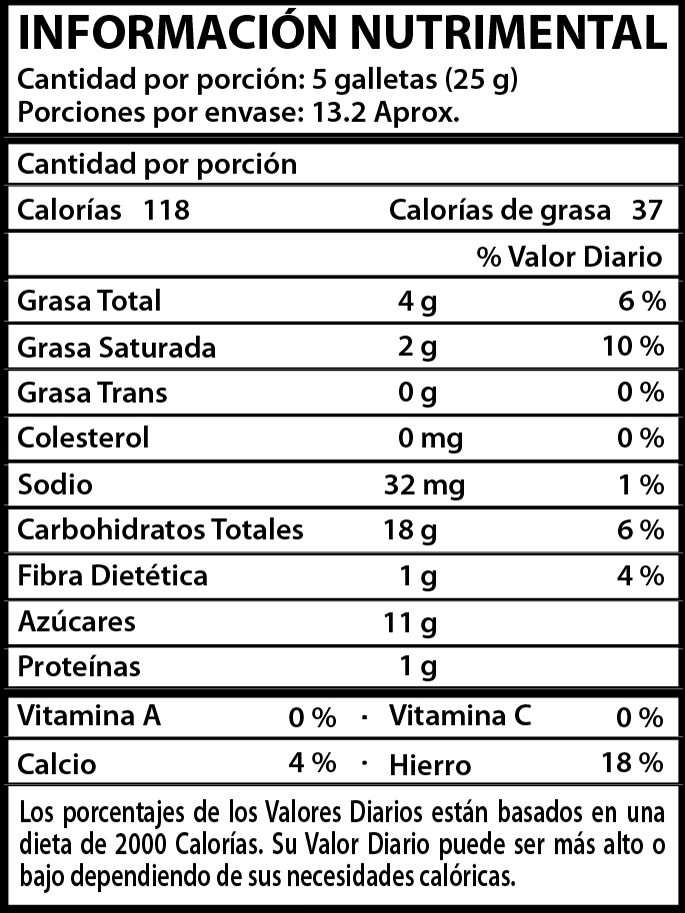 tabla nutrimental wafer chocolate 330g